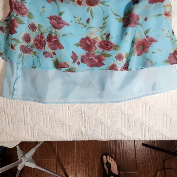 Megan Lee Sundress women Midi blue Flutter‎ Sleeves vNeck Lined boho flirt 16P - Picture 5 of 12